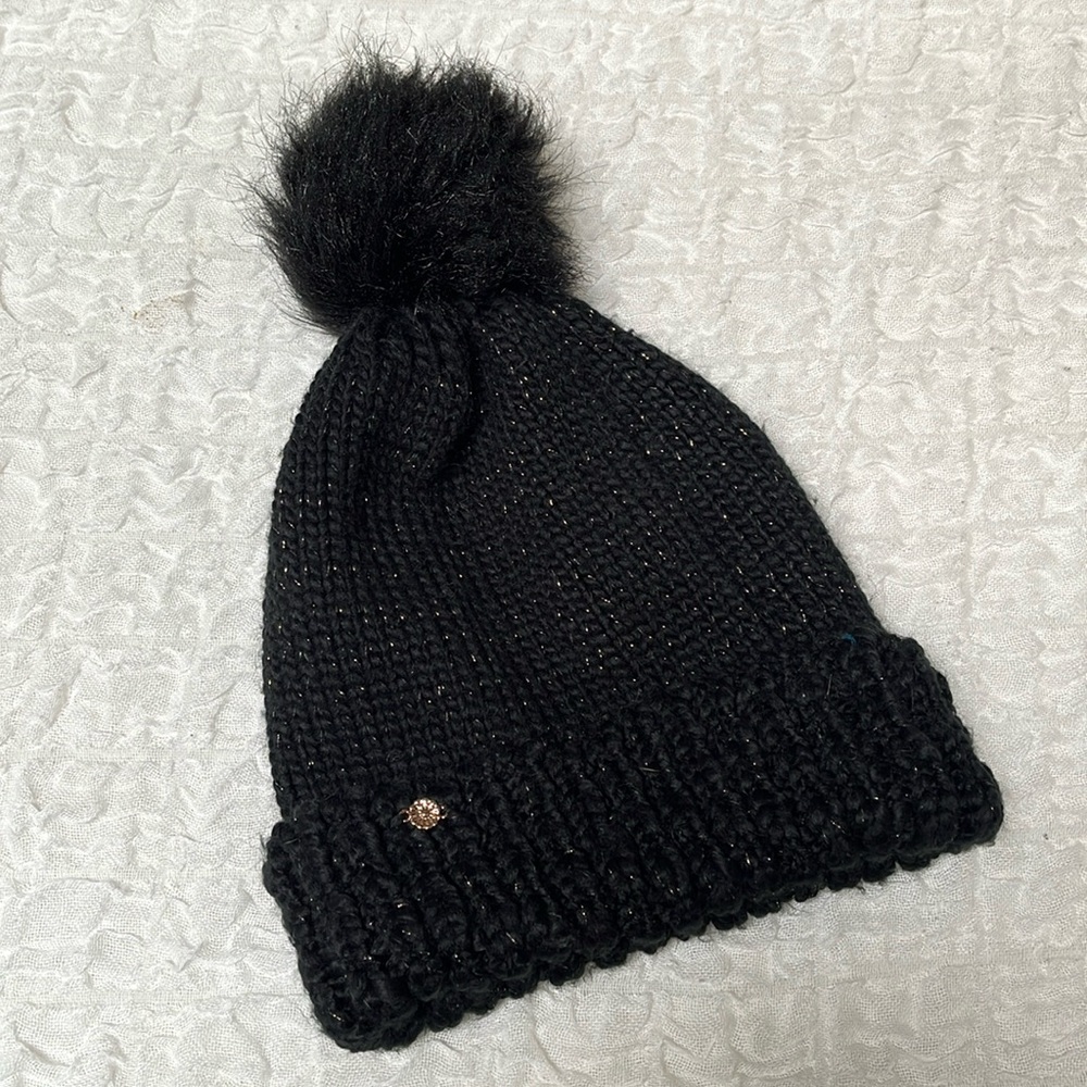 Lauren Conrad Women’s Black Metallic Shimmer Beanie Hat with Cuff OS